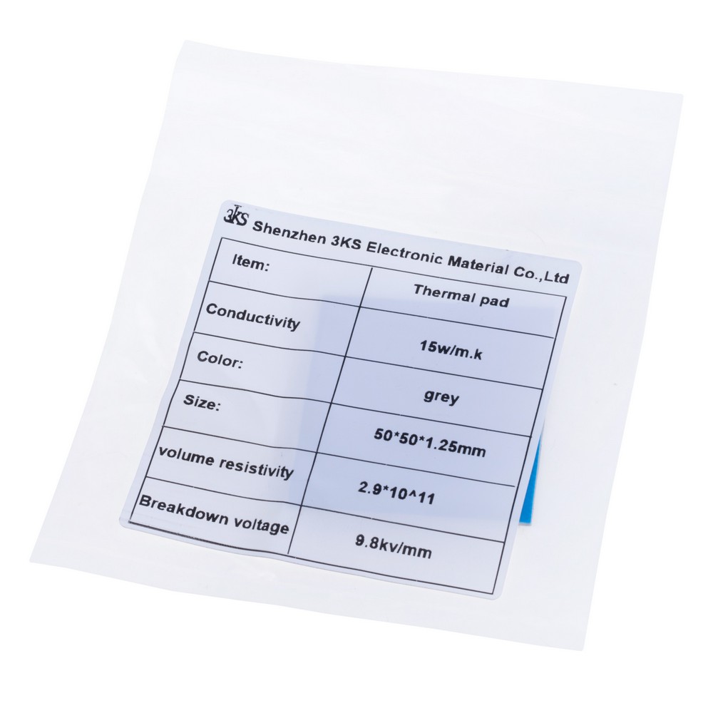 Термопрокладка 1.25mm, 50x50mm, 15W/m.k. колір: сірий 3KS Термопрокладка 1.25mm, 50x50mm, 15W/m.k. колір: сірий 3KS