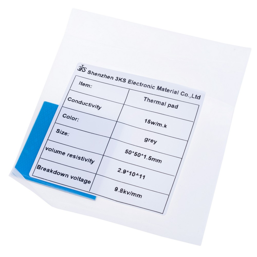 Термопрокладка 1.5mm, 50x50mm, 15W/m.k. колір: сірий 3KS