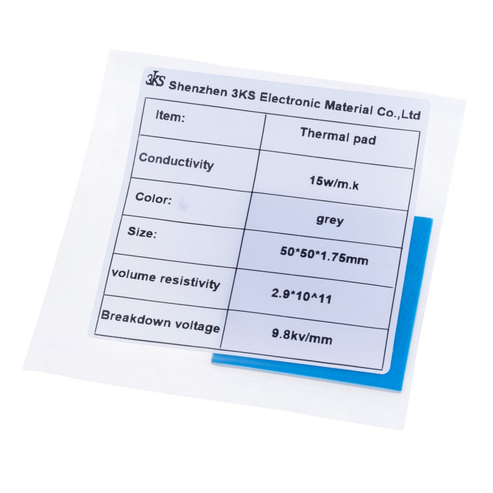 Термопрокладка 1.75mm, 50x50mm, 15W/m.k. колір: сірий 3KS