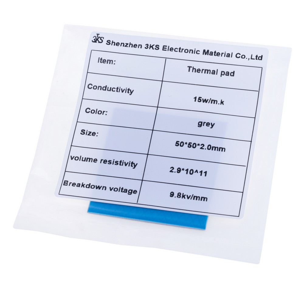 Термопрокладка 2mm, 50x50mm, 15W/m.k. колір: сірий 3KS