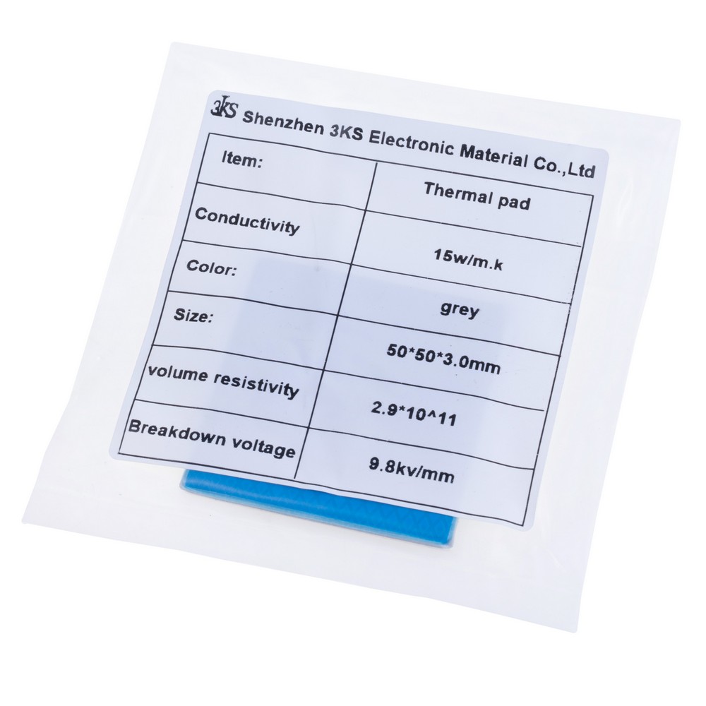 Термопрокладка 3mm, 50x50mm, 15W/m.k. колір: сірий 3KS