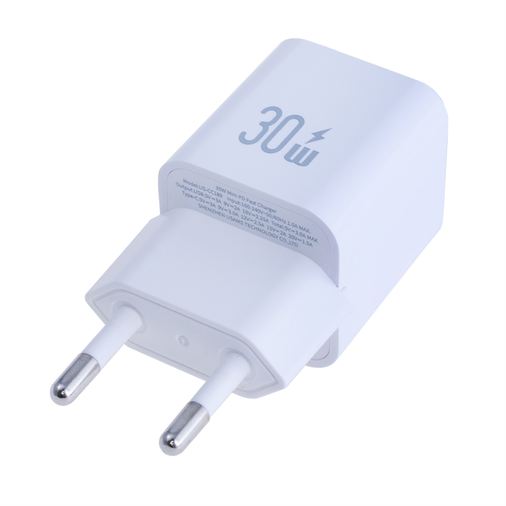 Зарядний пристрій білий US-CC189 PD30W+QC3.0 A+C Dual-port Fast Charger (white, EU) Зарядний пристрій білий US-CC189 PD30W+QC3.0 A+C Dual-port Fast Charger (white, EU)