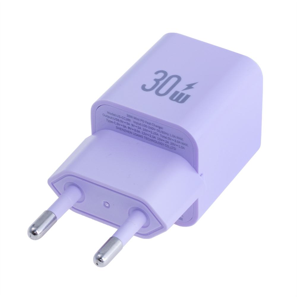 Зарядний пристрій фіолетовий US-CC189 PD30W+QC3.0 A+C Dual-port Fast Charger (purple, EU) Зарядний пристрій фіолетовий US-CC189 PD30W+QC3.0 A+C Dual-port Fast Charger (purple, EU)