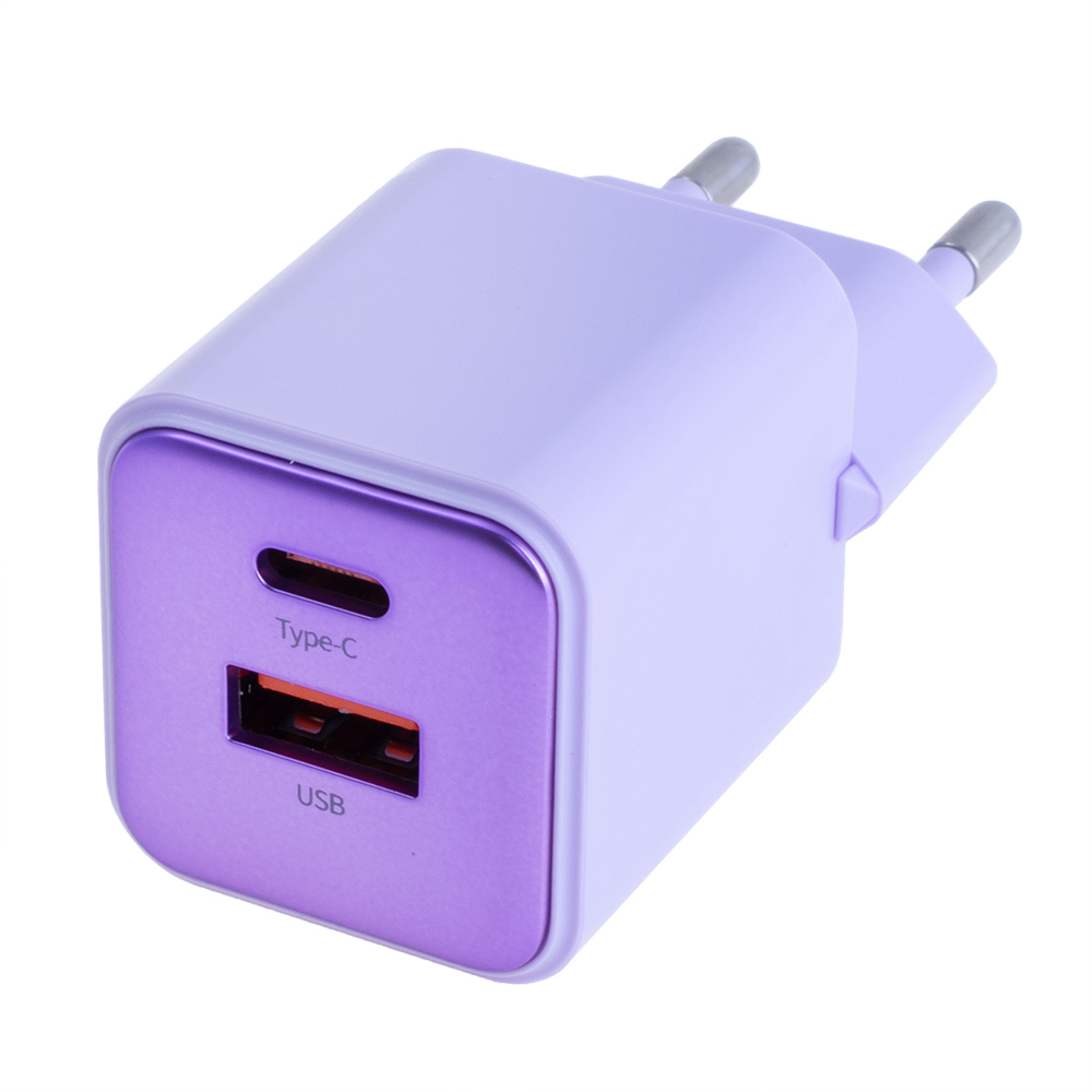 Зарядний пристрій фіолетовий US-CC189 PD30W+QC3.0 A+C Dual-port Fast Charger (purple, EU)