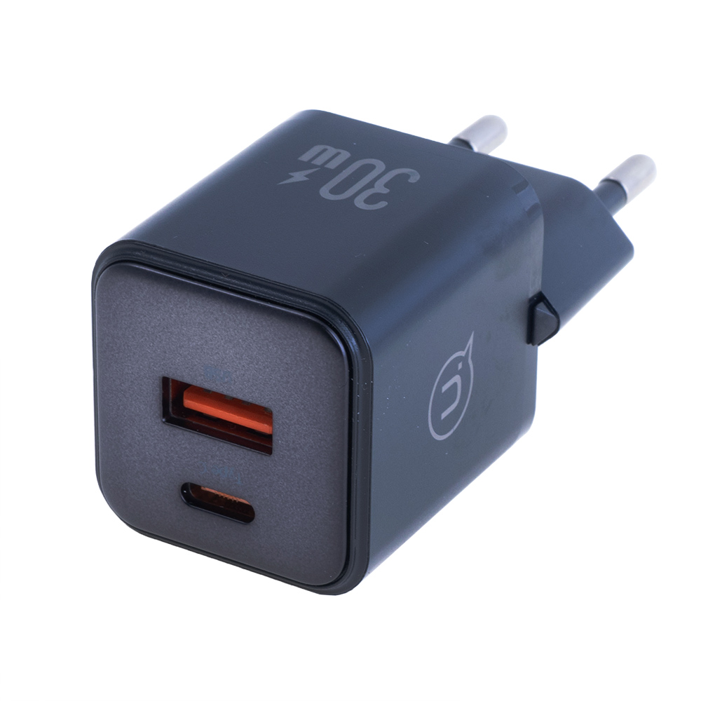 Зарядний пристрій чорний US-CC189 PD30W+QC3.0 A+C Dual-port Fast Charger (black, EU)