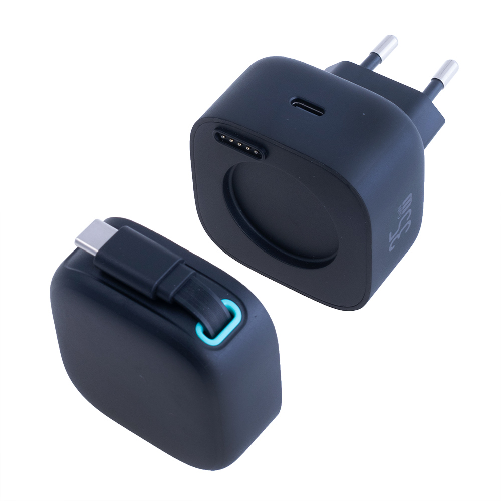 Зарядний пристрій чорний US-CC202 PD35W Dual Port GaN Fast Charger With Type-C Magnetic Telescopic Cable (black, EU)