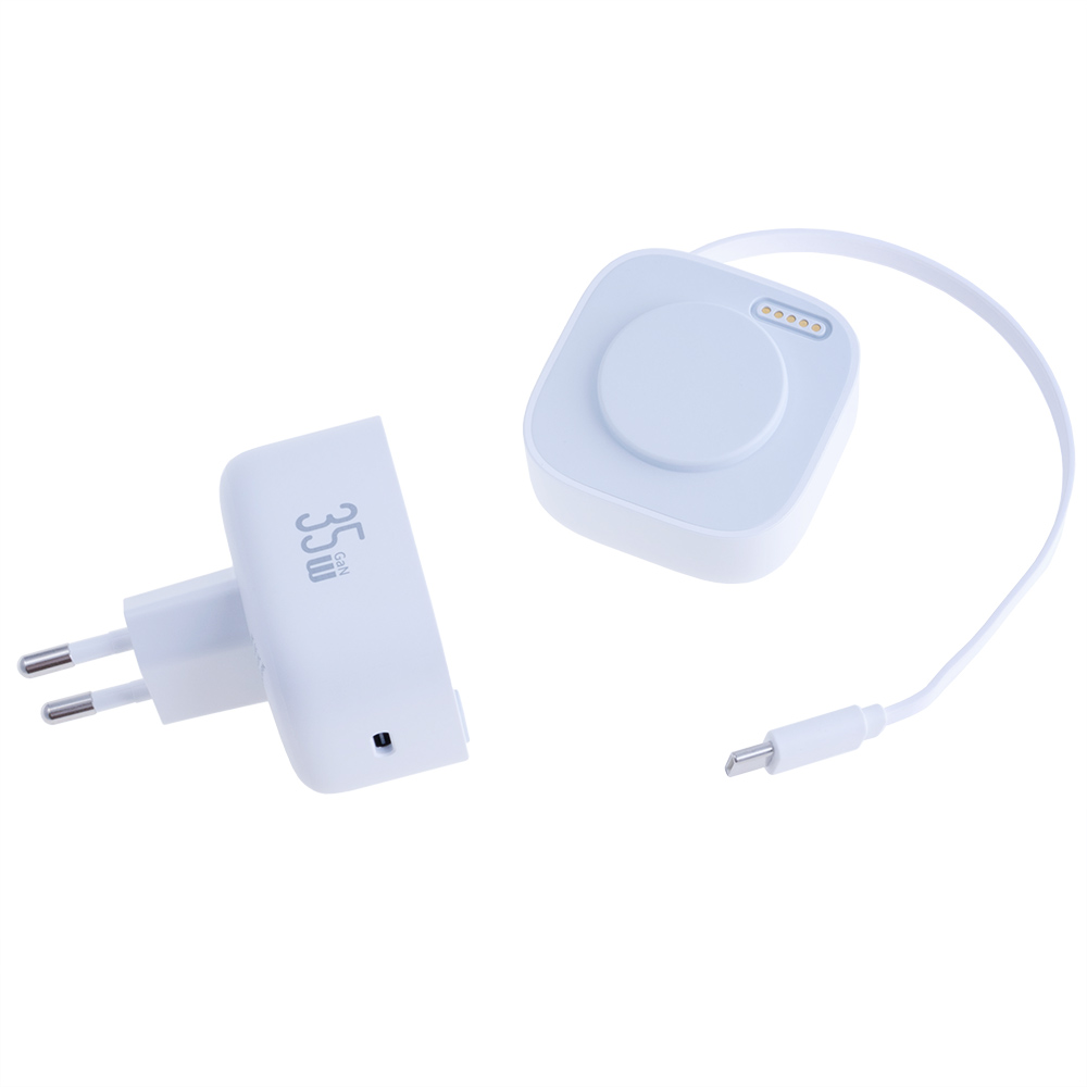 Зарядний пристрій білий US-CC202 PD35W Dual Port GaN Fast Charger With Type-C Magnetic Telescopic Cable (white, EU) Зарядний пристрій білий US-CC202 PD35W Dual Port GaN Fast Charger With Type-C Magnetic Telescopic Cable (white, EU)
