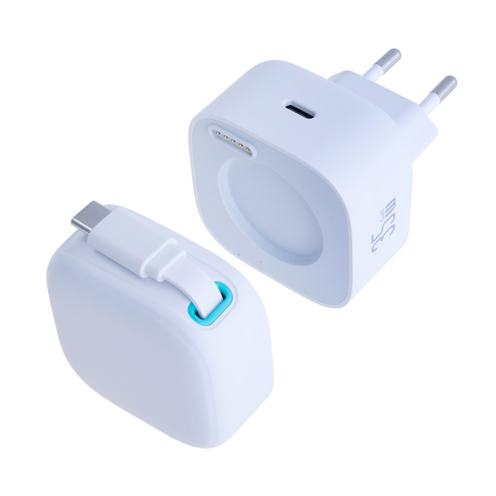 Зарядний пристрій білий US-CC202 PD35W Dual Port GaN Fast Charger With Type-C Magnetic Telescopic Cable (white, EU)
