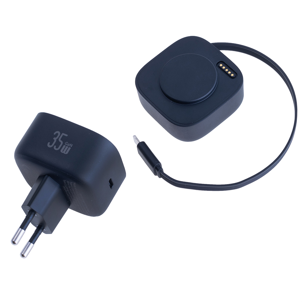 Зарядний пристрій чорний US-CC209 PD35W Dual Port GaN Fast Charger With Lightning Magnetic Telescopic Cable (black, EU) Зарядний пристрій чорний US-CC209 PD35W Dual Port GaN Fast Charger With Lightning Magnetic Telescopic Cable (black, EU)