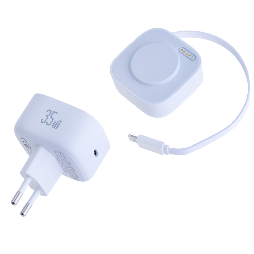 Зарядний пристрій білий US-CC209 PD35W Dual Port GaN Fast Charger With Lightning Magnetic Telescopic Cable (white, EU) Зарядний пристрій білий US-CC209 PD35W Dual Port GaN Fast Charger With Lightning Magnetic Telescopic Cable (white, EU)