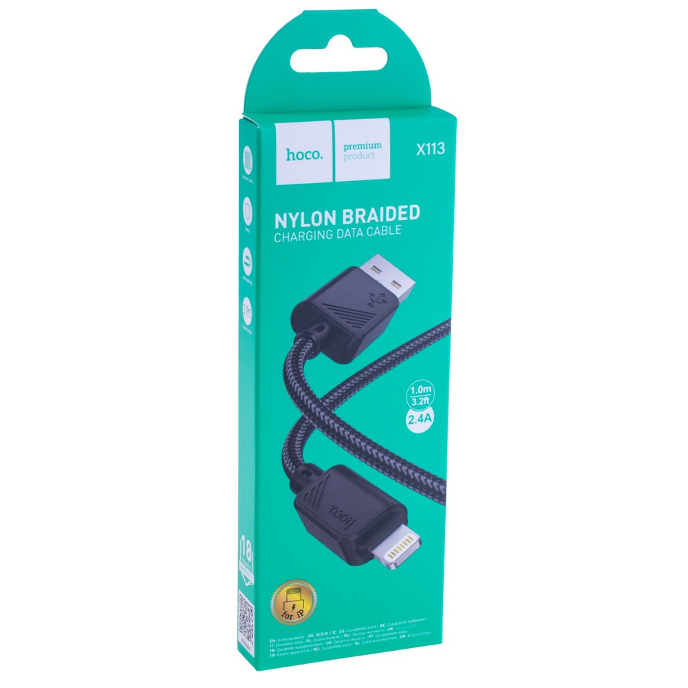 Провід USB-A->Lightning, 1метр, чорний X113 Hoco
