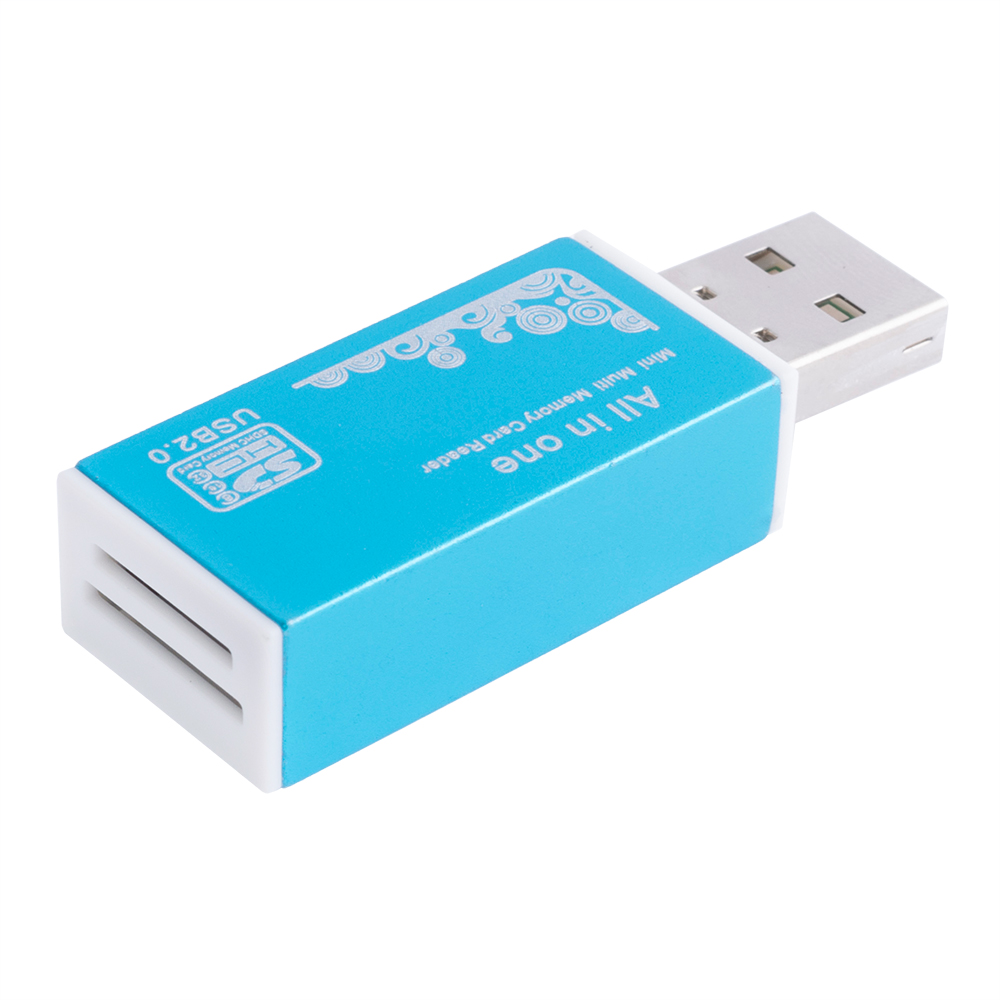 Картридер USB для: Micro SD, SDHC, TF, M2, MMC. Колір синій