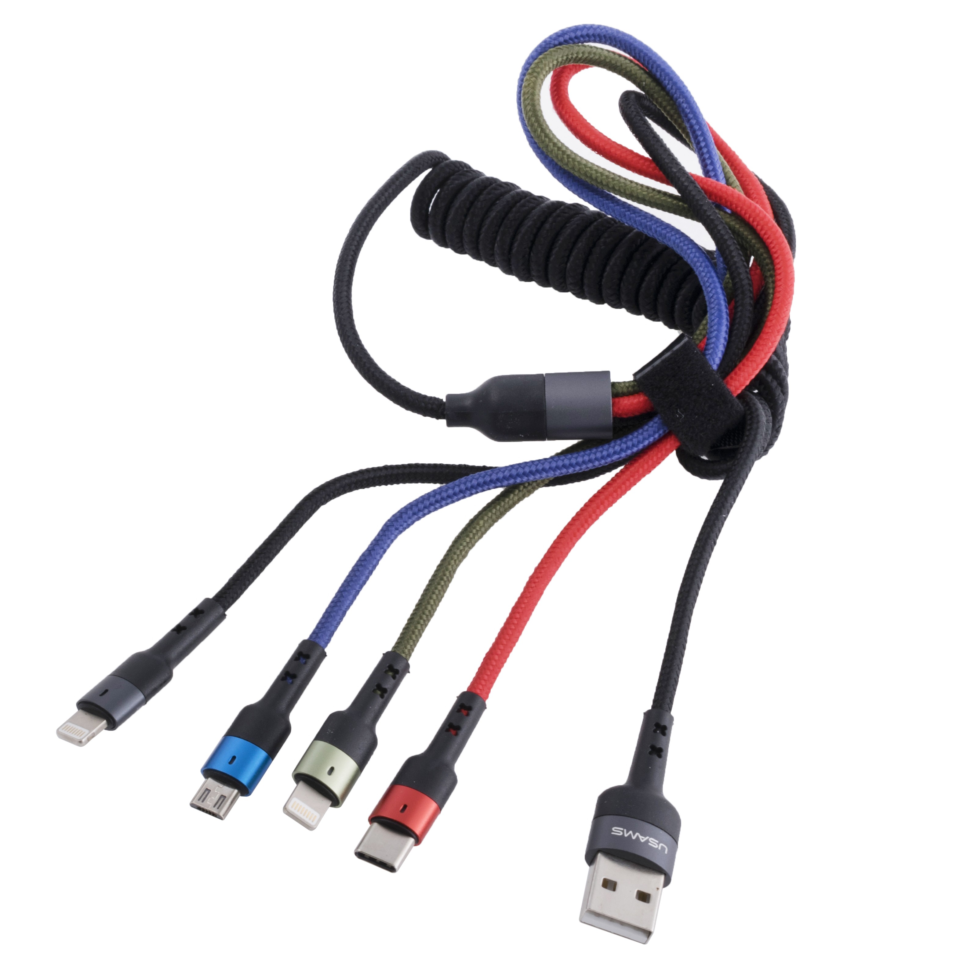 Кабель USB US-SJ349 U26 (USAMS) 4IN1 Spring Braided Charging Cable (USAMS) 1.5м чорний
