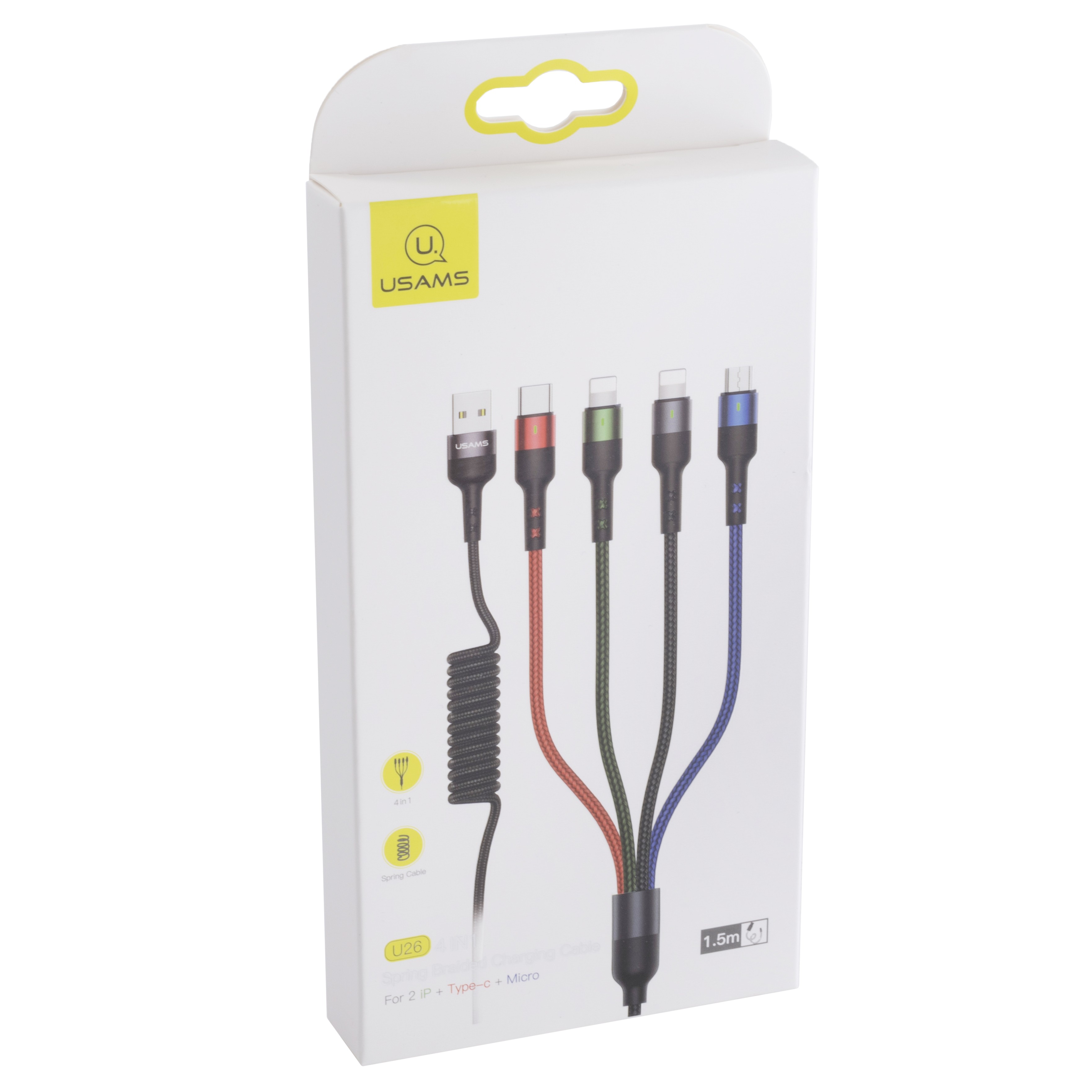 Кабель USB US-SJ349 U26 (USAMS) 4IN1 Spring Braided Charging Cable (USAMS) 1.5м чорний