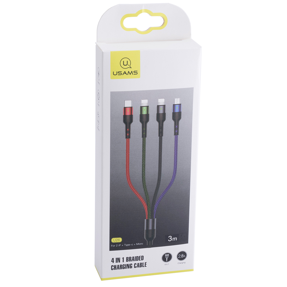 Кабель USB US-SJ413 U26 (USAMS) 4IN1 2A Charging & Data Cable (USAMS) 3м чорний