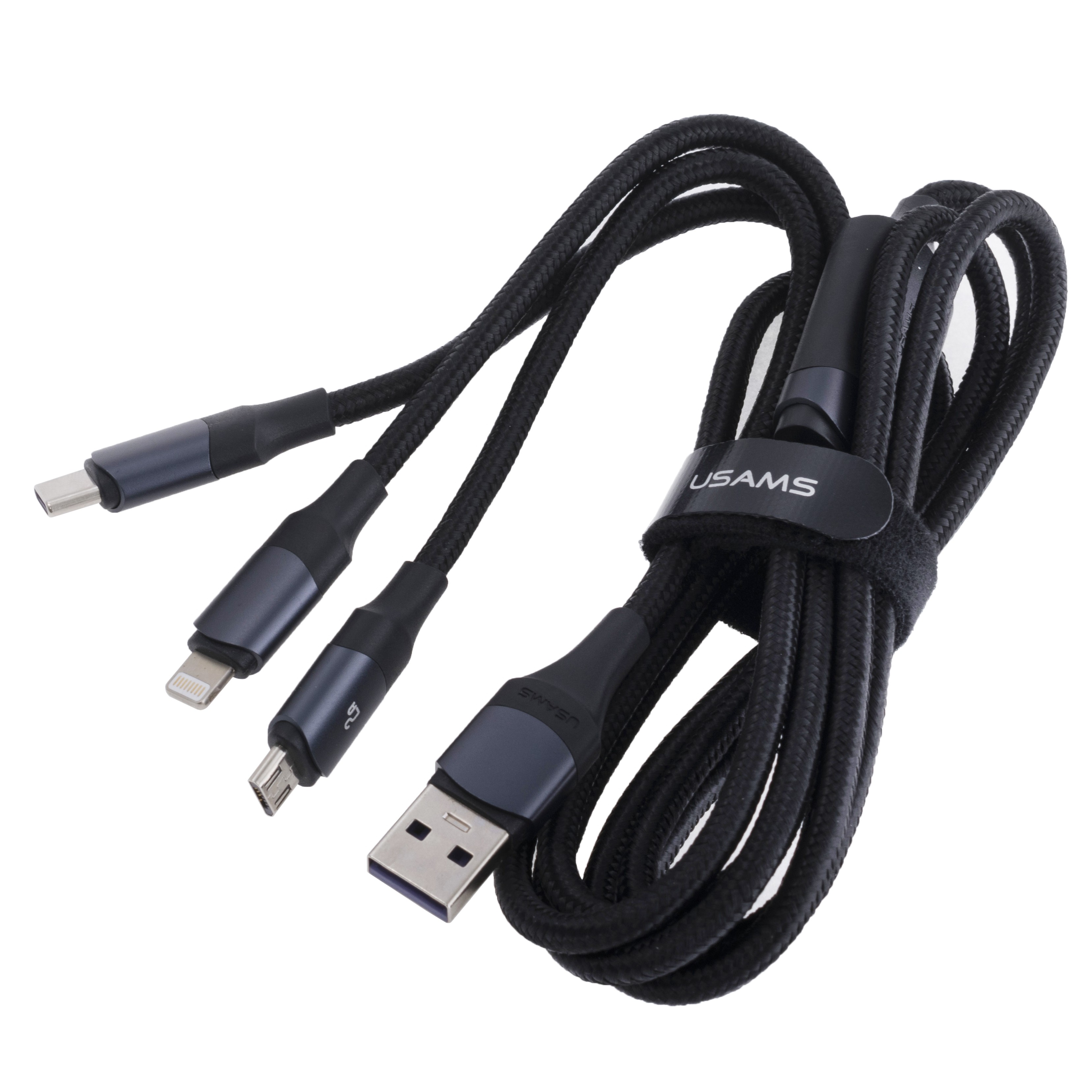 Кабель USB US-SJ510 U71 (USAMS) 3IN1 Aluminum Alloy Fast Charging & Data Cable 6A (USAMS) 1.2м чорний