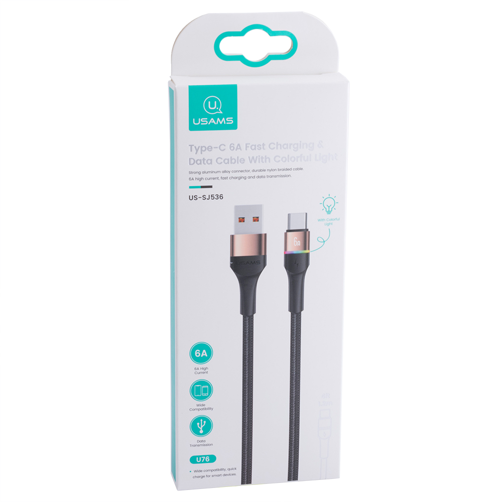 Кабель USB US-SJ536 U76 (USAMS) Type-C 6A Fast Charging & Data Cable With Colorful Light (USAMS) 1.2м золотистий Кабель USB US-SJ536 U76 (USAMS) Type-C 6A Fast Charging & Data Cable With Colorful Light (USAMS) 1.2м золотистий