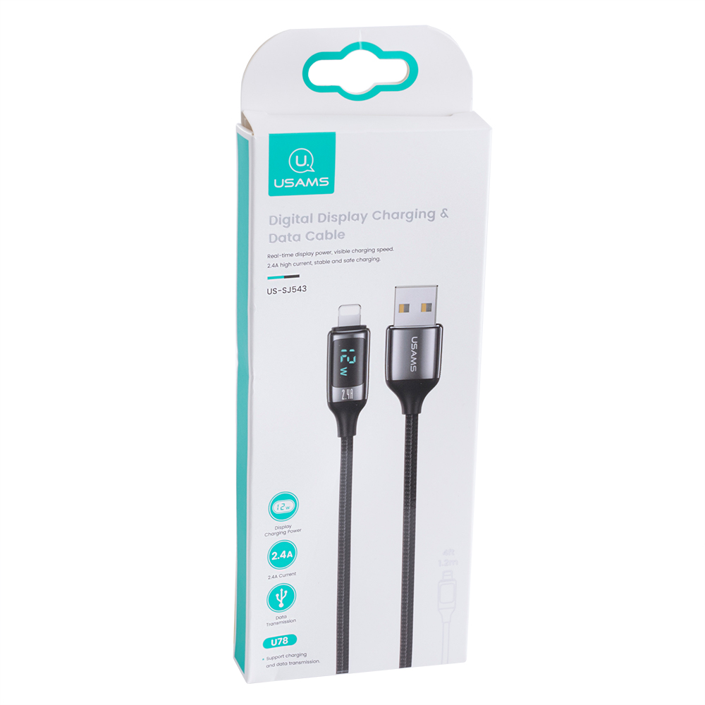 Кабель USB US-SJ543 U78 (USAMS) Lightning Digital Display Charging & Data Cable (USAMS) 1.2м чорний