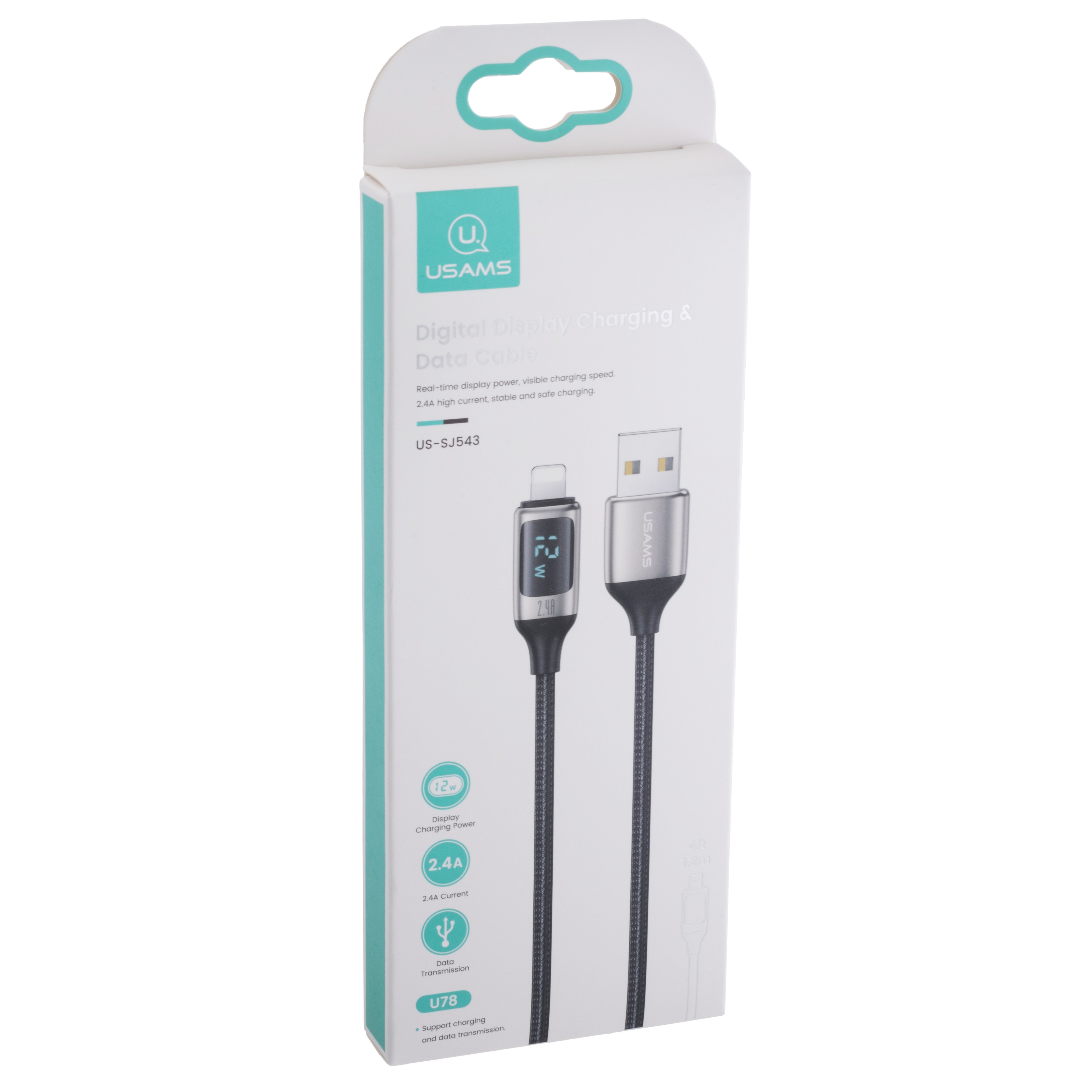 Кабель USB US-SJ543 U78 (USAMS) Lightning Digital Display Charging & Data Cable (USAMS) 1.2м білий