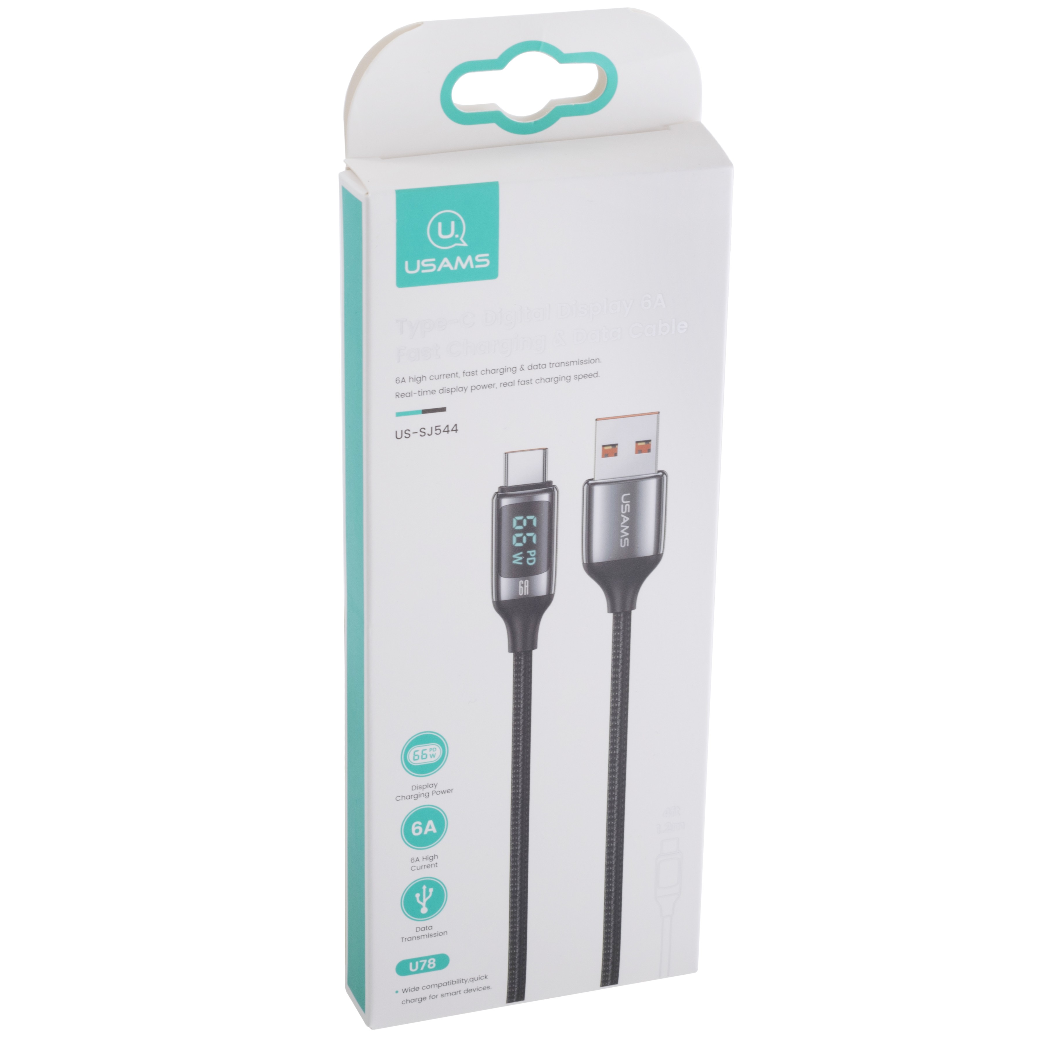 Кабель USB US-SJ544 U78 (USAMS) Type-C Digital Display 6A Fast Charging & Data Cable (USAMS) 1.2м чорний