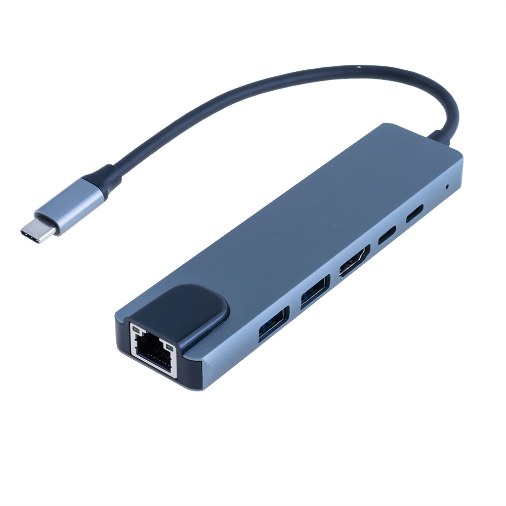 Концентратор USB 3.0, type-С HUB 6в1 із RJ45