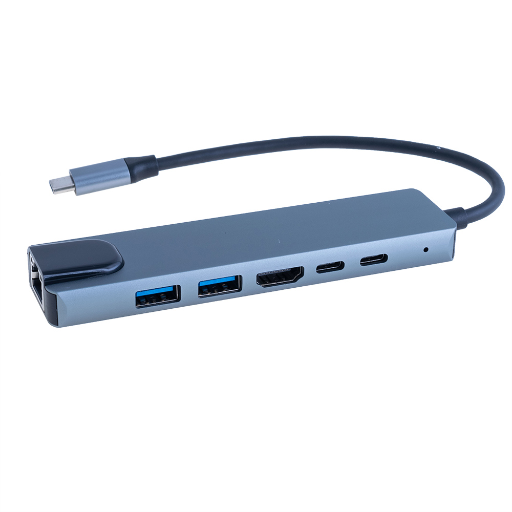 Концентратор USB 3.0, type-С HUB 6в1 із RJ45