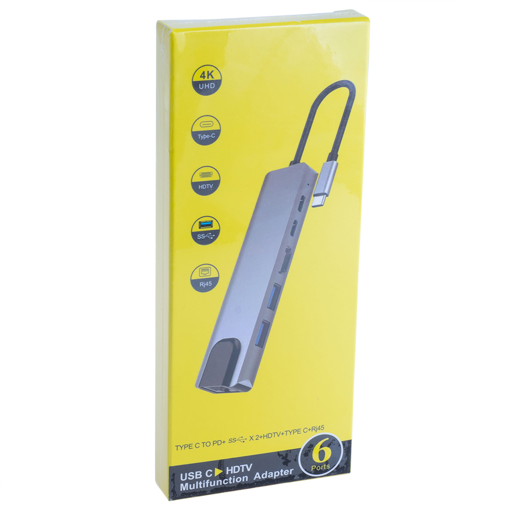 Концентратор USB 3.0, type-С HUB 6в1 із RJ45