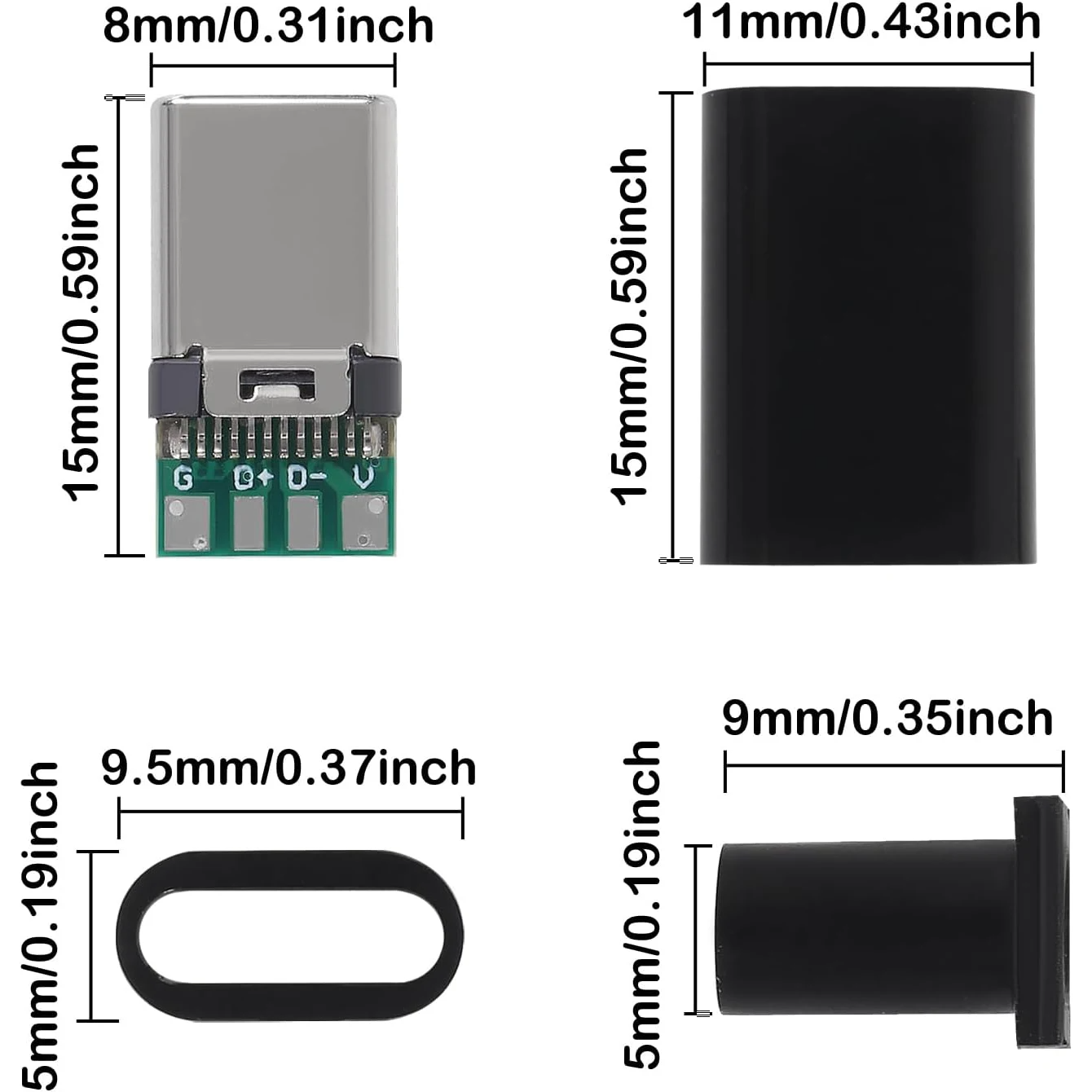 Роз'єм USB 3.1 Type-C 24 pin на кабель (чорний)