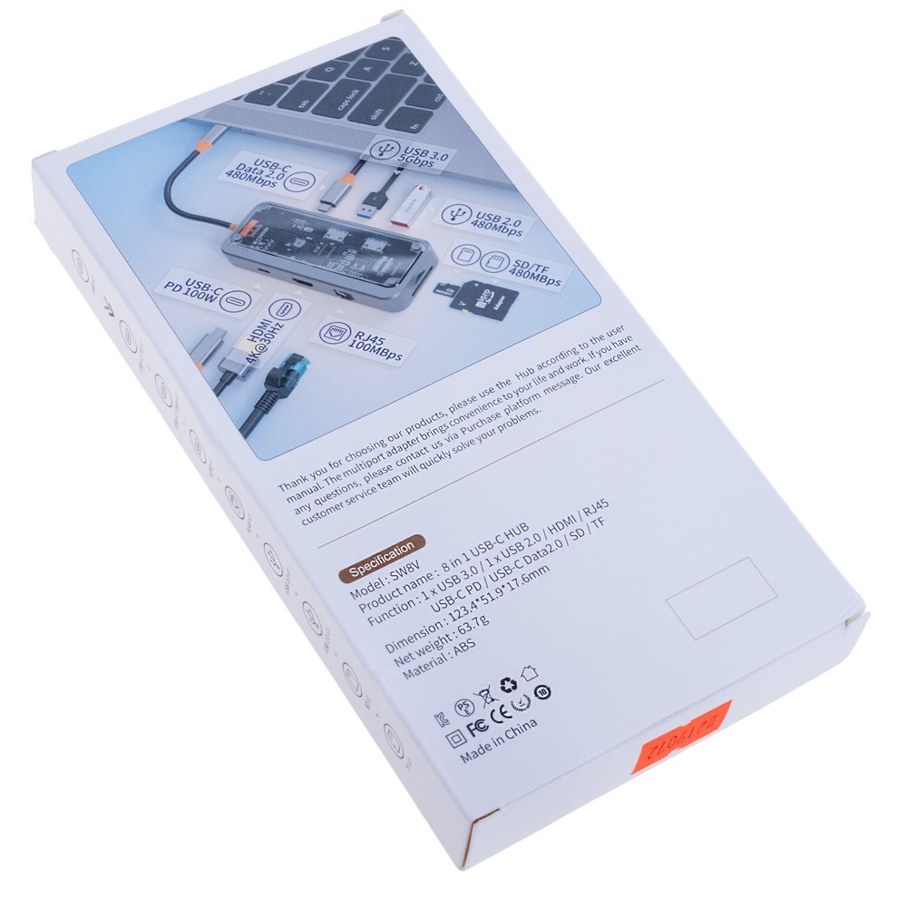 Док-станція USB Type-C 8-в-1 з HDMI, RJ45, USB 3.0, USB 2.0, PD, SD/TF