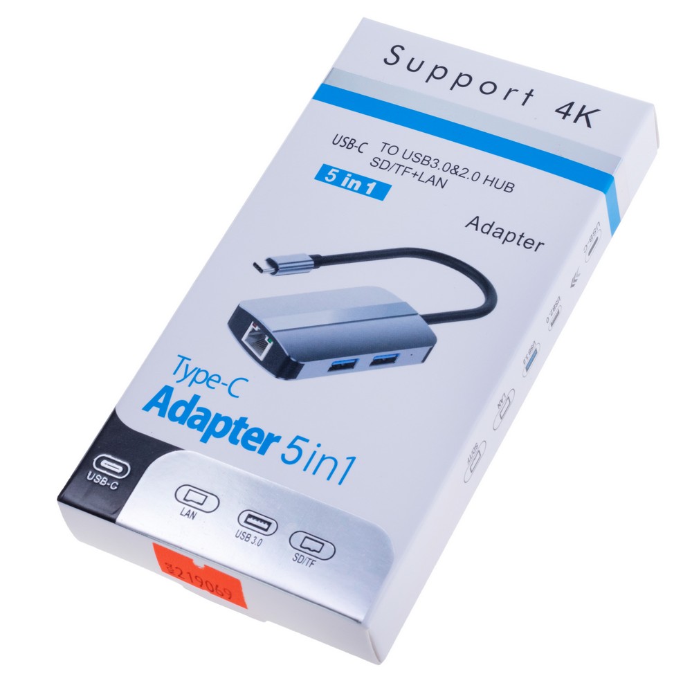 Док-станція USB Type-C  у  RJ45 100Mbps, USB 3.0, USB 2.0, TF/SD