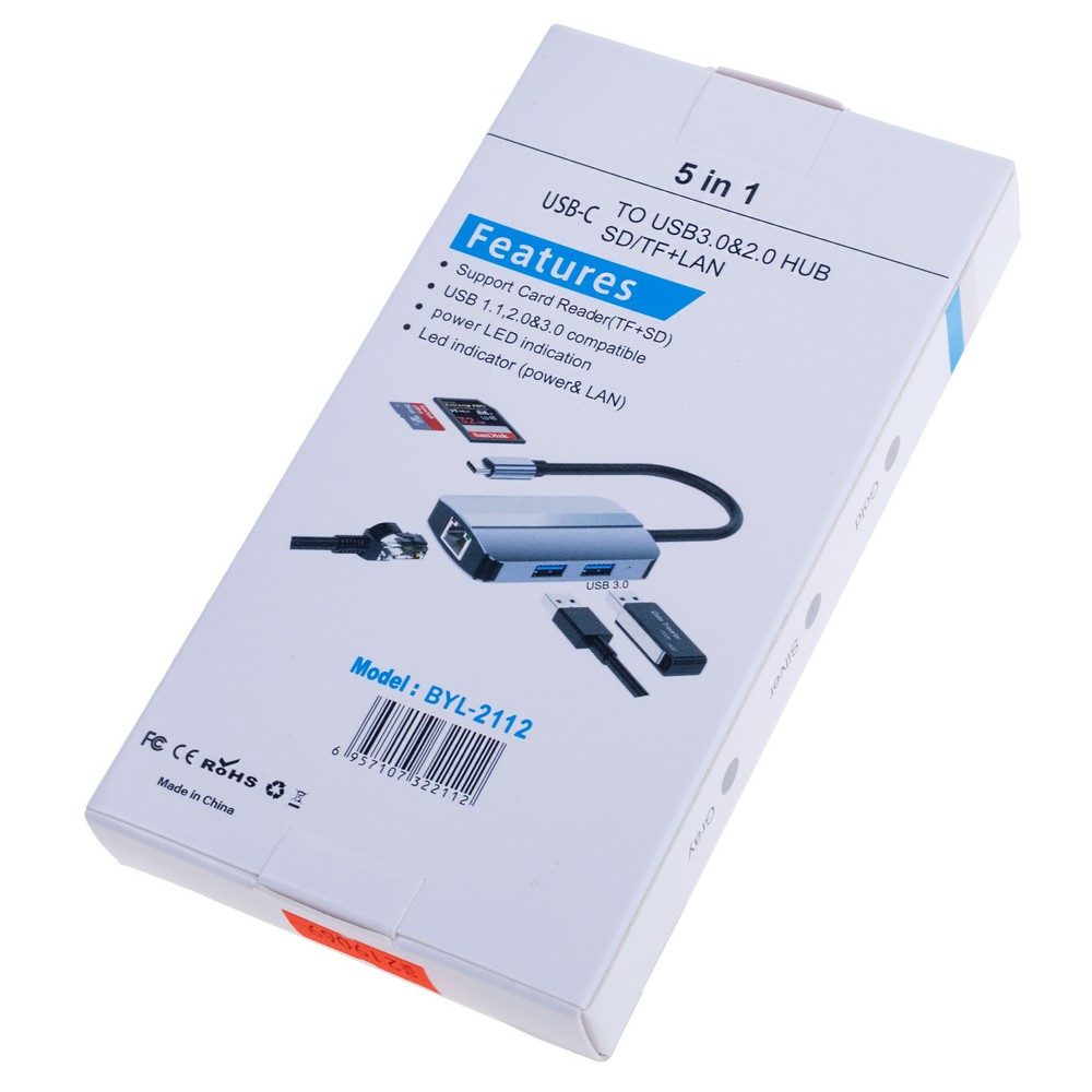 Док-станція USB Type-C  у  RJ45 100Mbps, USB 3.0, USB 2.0, TF/SD