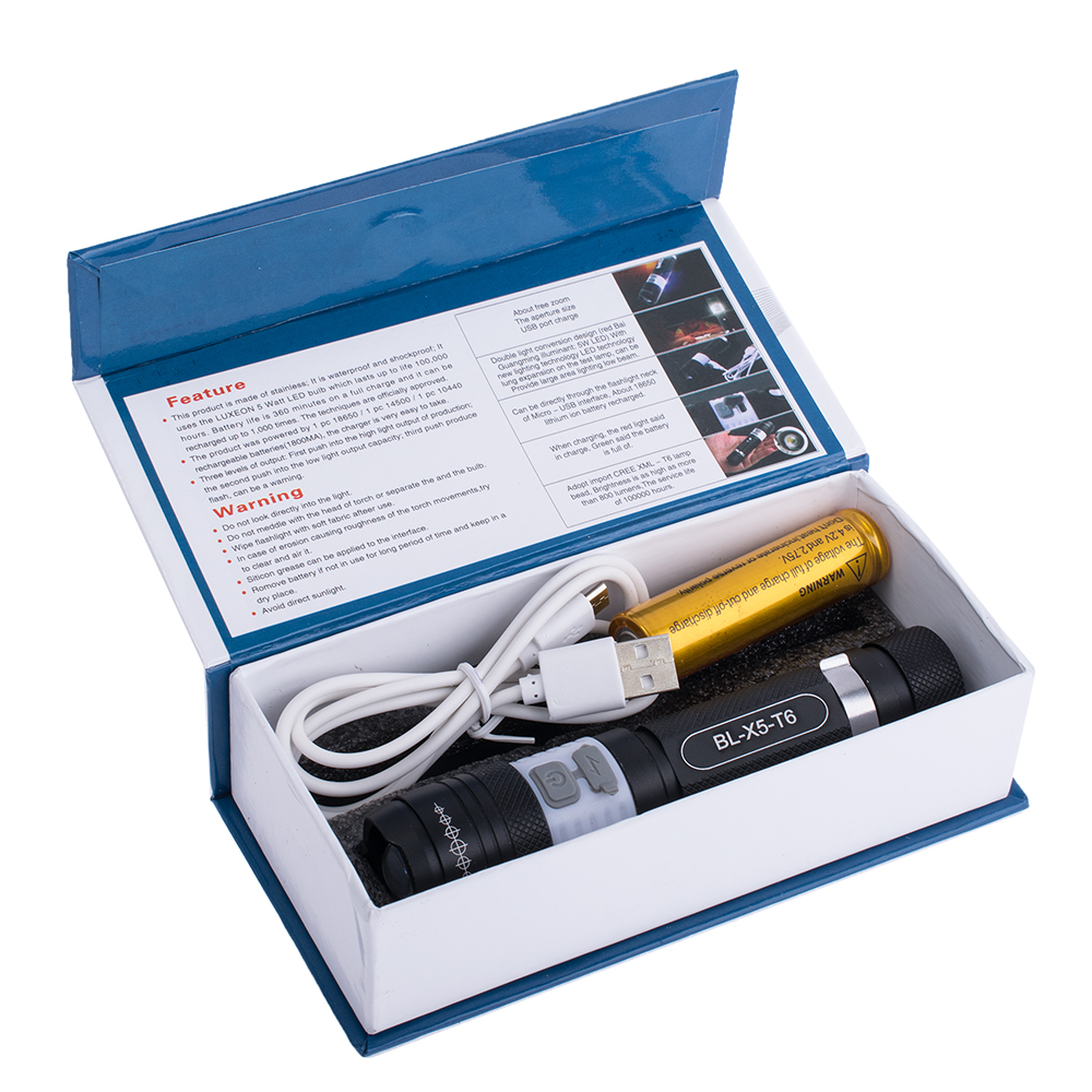 Фонарь мощный X5-T6, набор аккумулятор + micro USB Фонарь мощный X5-T6, набор аккумулятор + micro USB
