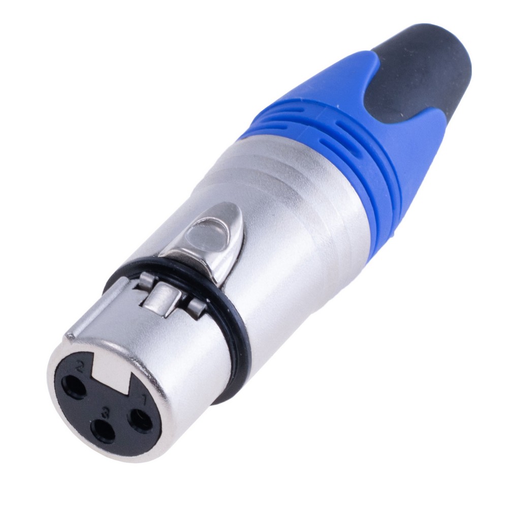 Штекер "мама" XLR female-blue, на провід, корпус металевий, синій Штекер "мама" XLR female-blue, на провід, корпус металевий, синій