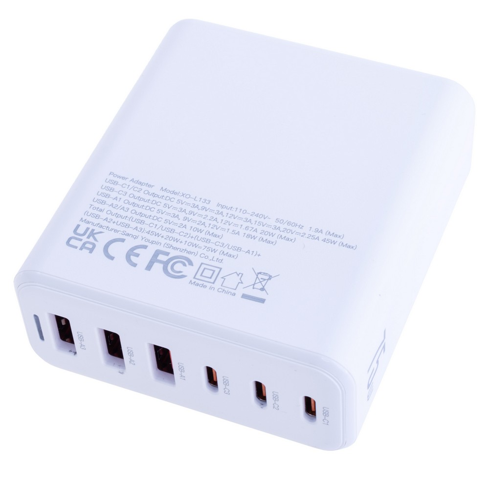 Зарядний пристрій білий XO L133 6-port 75W