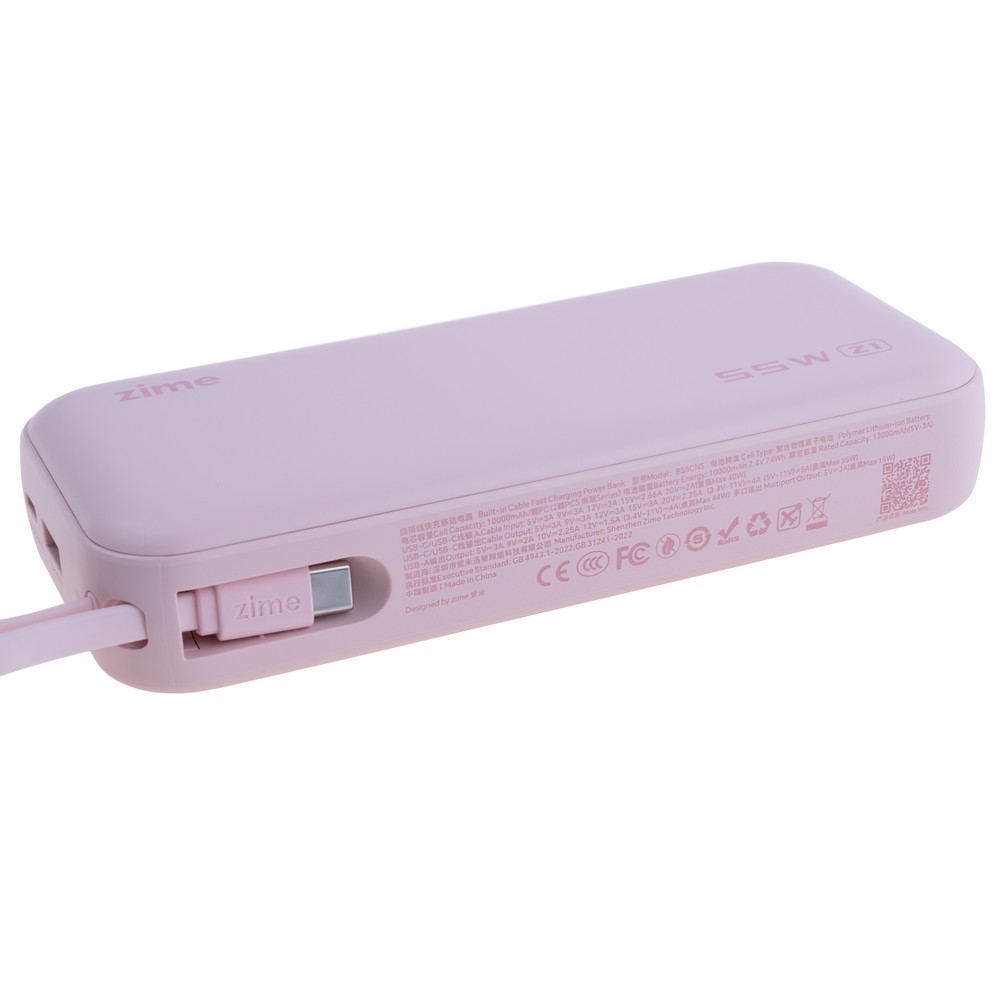 Power Bank Z1 20000mAh 74Wh, 12000mAh @ 5V/3A 55W max Pink, zime