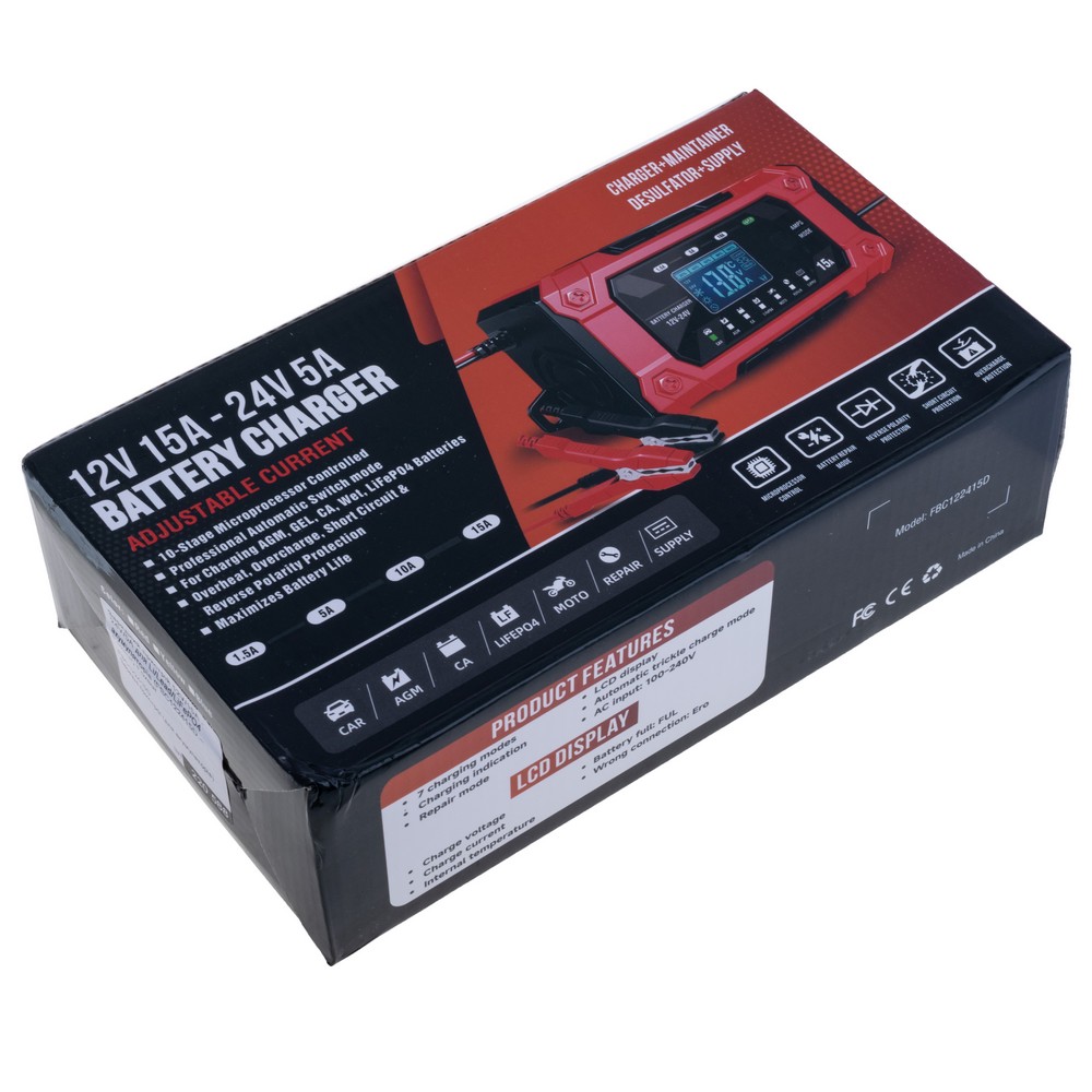 Зарядний пристрій 12V/15A - 24V/5A для Li/Lead/LiFePO4 акумуляторів (FBC122415D – Foxsur) Зарядний пристрій 12V/15A - 24V/5A для Li/Lead/LiFePO4 акумуляторів (FBC122415D – Foxsur)