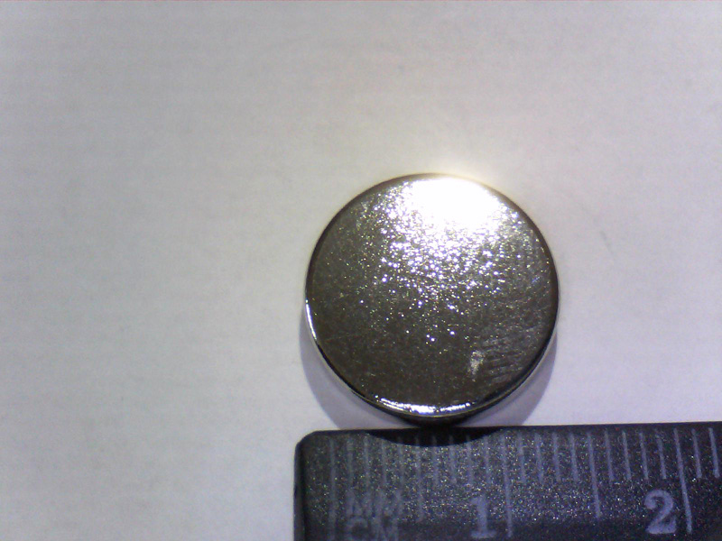 Магнит NdFeB, диск/цилиндр OD15 x 4 mm (N38), Ni+Cu+Ni (никель)