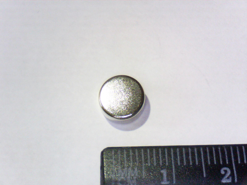 Магнит NdFeB, диск/цилиндр OD8 x 4 mm (N38), Ni+Cu+Ni (никель)