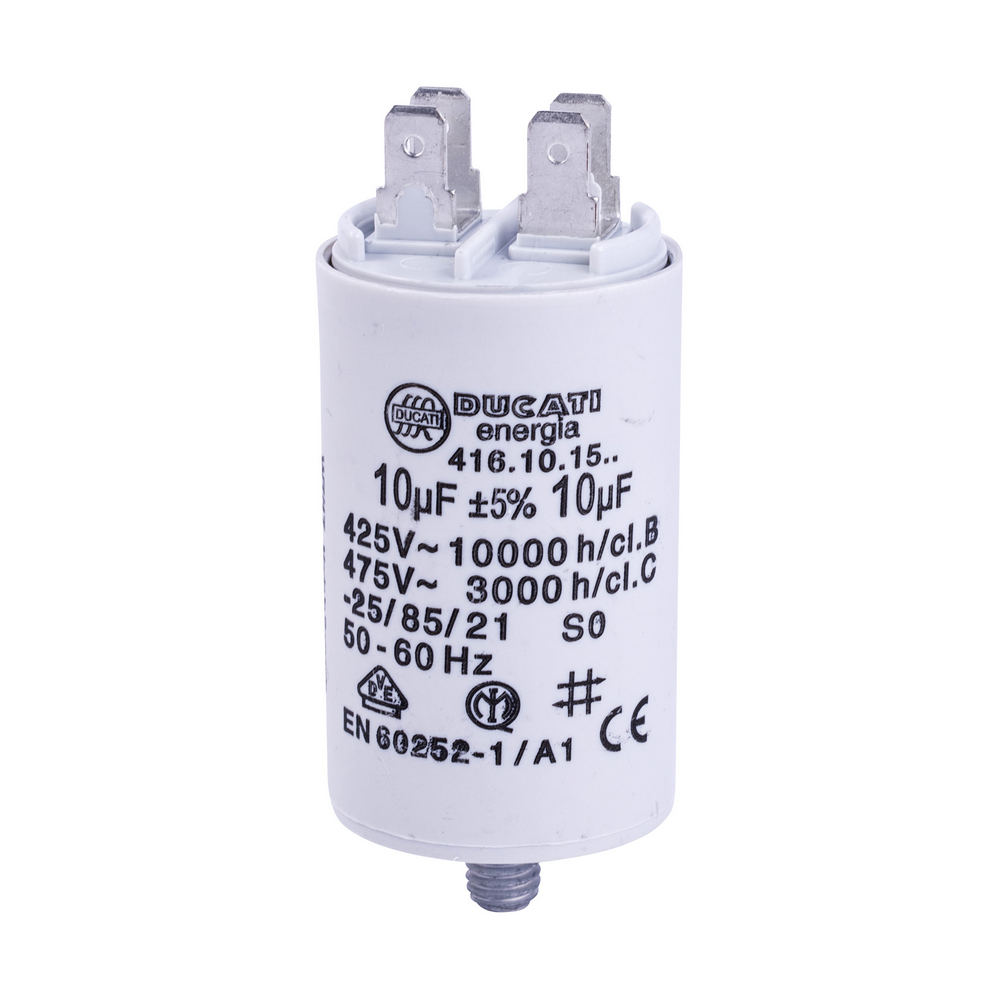 10uF 425VAC ±5% 36x58mm + болт, з клемами 6.3mm (4.16.10.15.64) Ducati (конденсатор пусковий) 10uF 425VAC ±5% 36x58mm + болт, з клемами 6.3mm (4.16.10.15.64) Ducati (конденсатор пусковий)