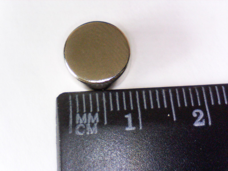 Магнит NdFeB, диск/цилиндр OD10 x 5 mm (N35), Ni+Cu+Ni (никель)