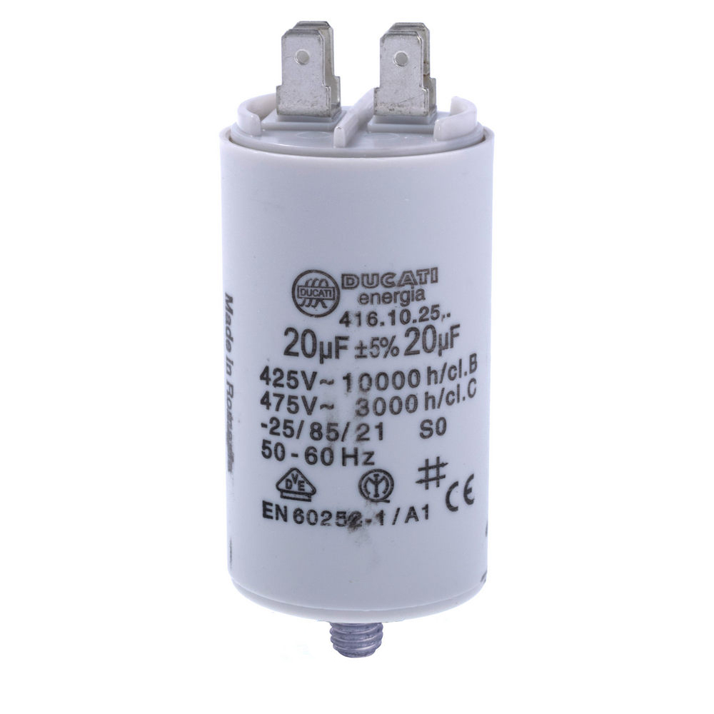 20uF 425VAC ±5% 40x70mm + болт, з клемами 6.3 mm (4.16.10.25.64) Ducati (конденсатор пусковий) 20uF 425VAC ±5% 40x70mm + болт, з клемами 6.3 mm (4.16.10.25.64) Ducati (конденсатор пусковий)