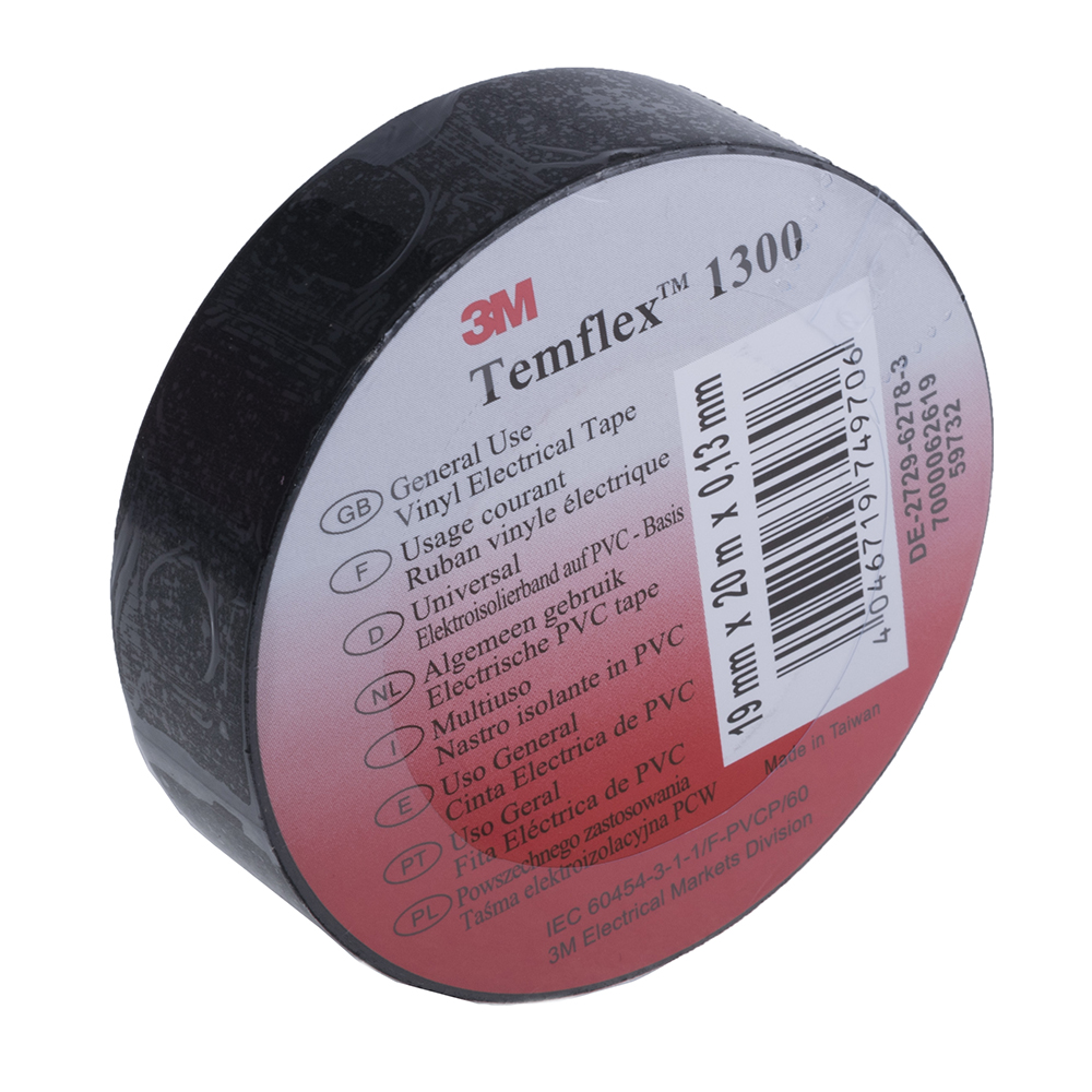 Ізоляційна стрічка 19mm 20m, колір: чорний 3M TEMFLEX 1300 19X20 CZARNA (3M-TF-1300-19-20BK)