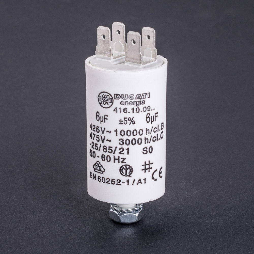 6uF 425VAC ±5% 32x55mm + болт, з клемами 6.3mm (4.16.10.09.64) Ducati (конденсатор пусковий) 6uF 425VAC ±5% 32x55mm + болт, з клемами 6.3mm (4.16.10.09.64) Ducati (конденсатор пусковий)
