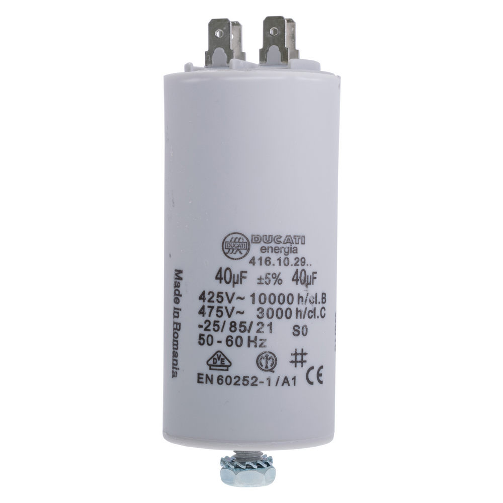 40uF 425VAC ±5% 45x92mm + болт, з клемами 6.3 mm (4.16.10.29.64) Ducati (конденсатор пусковий) 40uF 425VAC ±5% 45x92mm + болт, з клемами 6.3 mm (4.16.10.29.64) Ducati (конденсатор пусковий)
