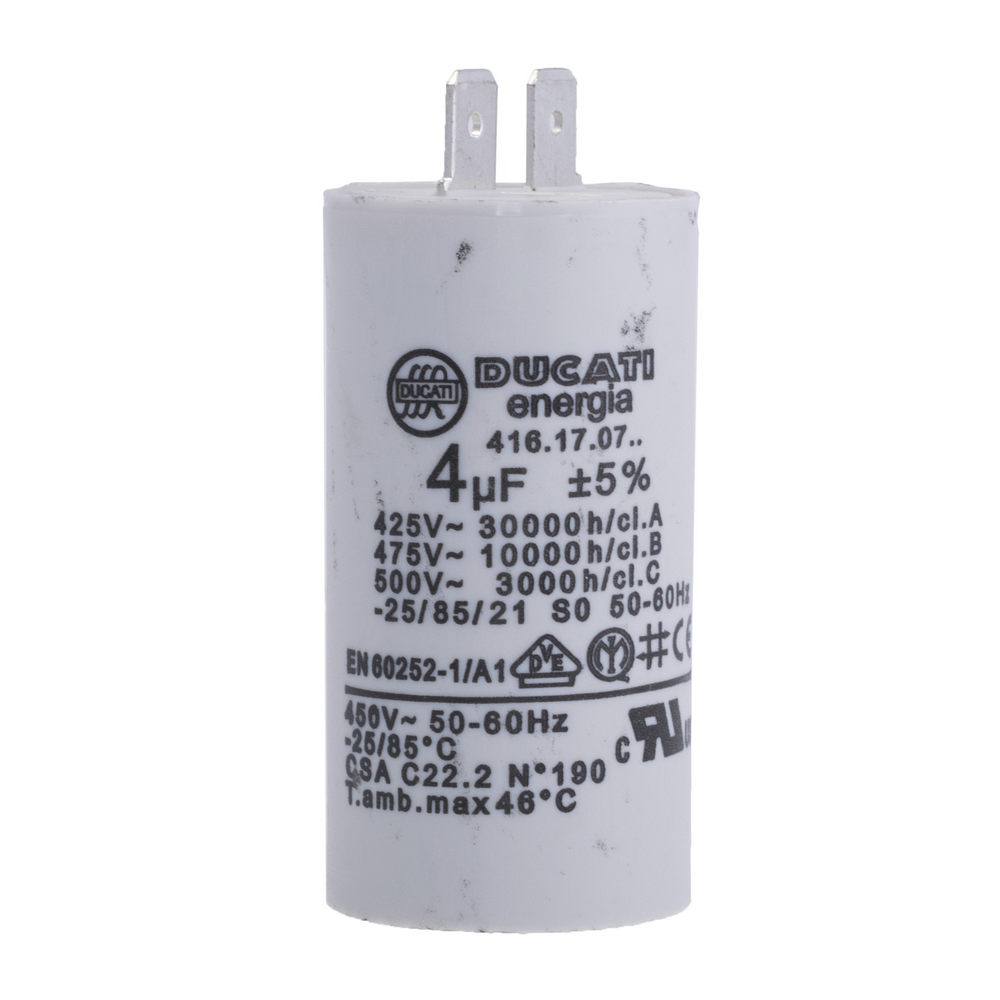 4uF 475VAC ±5% 28x55mm, з клемами 6.3mm (4.16.17.07.TA) UL Ducati (конденсатор пусковий) 4uF 475VAC ±5% 28x55mm, з клемами 6.3mm (4.16.17.07.TA) UL Ducati (конденсатор пусковий)
