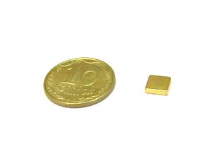 Магнит NdFeB, Блок 5 x 5 x 1.2 mm (N50), Ni+Cu+Ni+Au (золото)