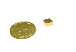 Магнит NdFeB, Блок 5 x 5 x 2 mm (N50), Ni+Cu+Ni+Au (золото)