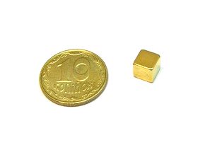 Магнит NdFeB, Блок 5 x 5 x 5 mm (N48), Ni+Cu+Ni+Au (золото)