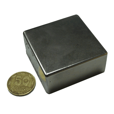 Магнит NdFeB, Блок 51 x 51 x 25 mm (N40), Ni+Cu+Ni (никель)