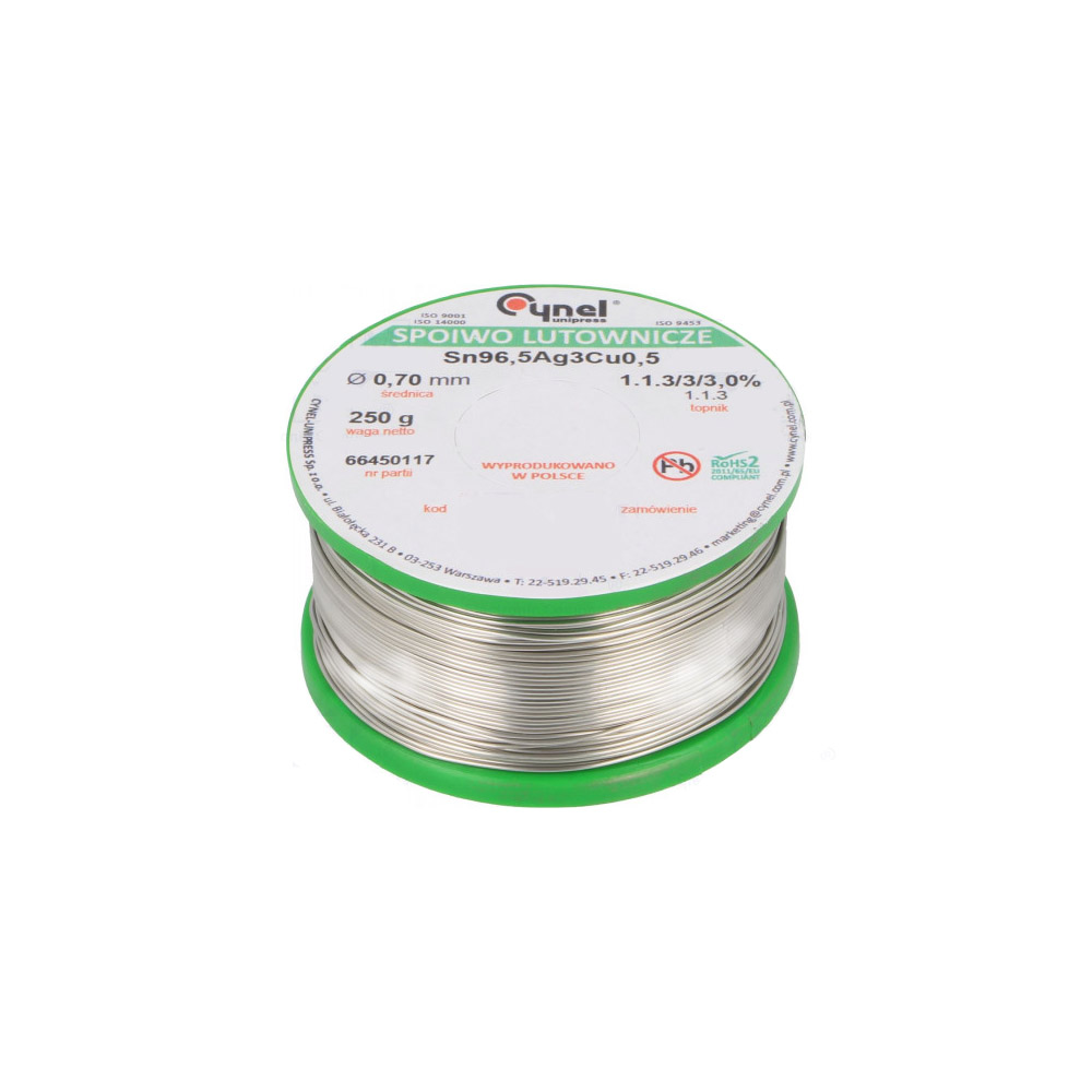 SAC305 (Sn96,5Ag3,0Cu0,5) 1.1.3/3/3% 0,7мм/250гр SAC305 (Sn96,5Ag3,0Cu0,5) 1.1.3/3/3% 0,7мм/250гр